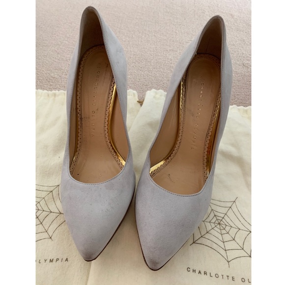 Charlotte Olympia Platform Heels Light Grey Suede - Picture 1 of 4